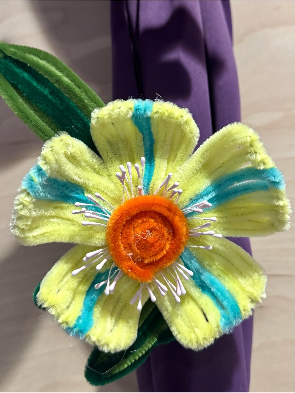 🌼 Handmade Floral Curtain Tieback / Home Décor 🌿 Yellow & Teal Flower 🌼